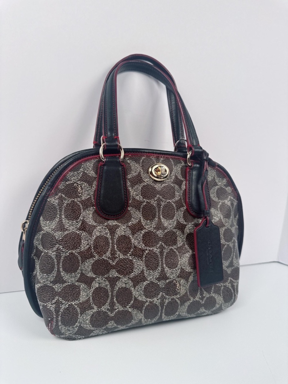 Coach Prince Street Turn lock Dome Crossbody Satchel Style Black/Brown/Red - Picture 5 of 16